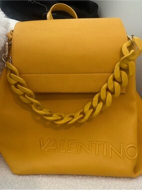 Valentino Yellow Leather Backpack with Chunky Chain Handle